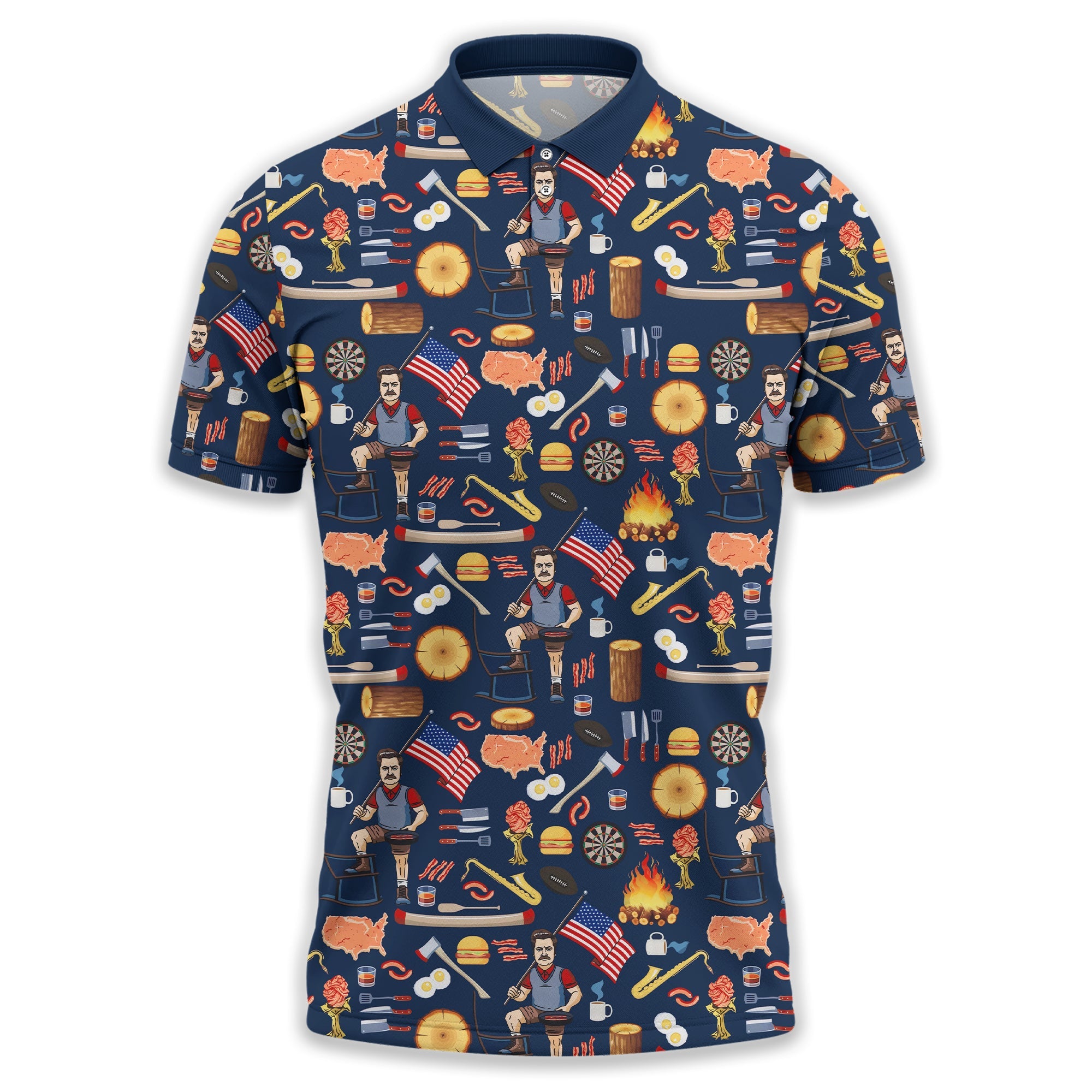 Ron Swanson Men's Golf Polo Shirt, Golfing Apparel, Gift For Golfers