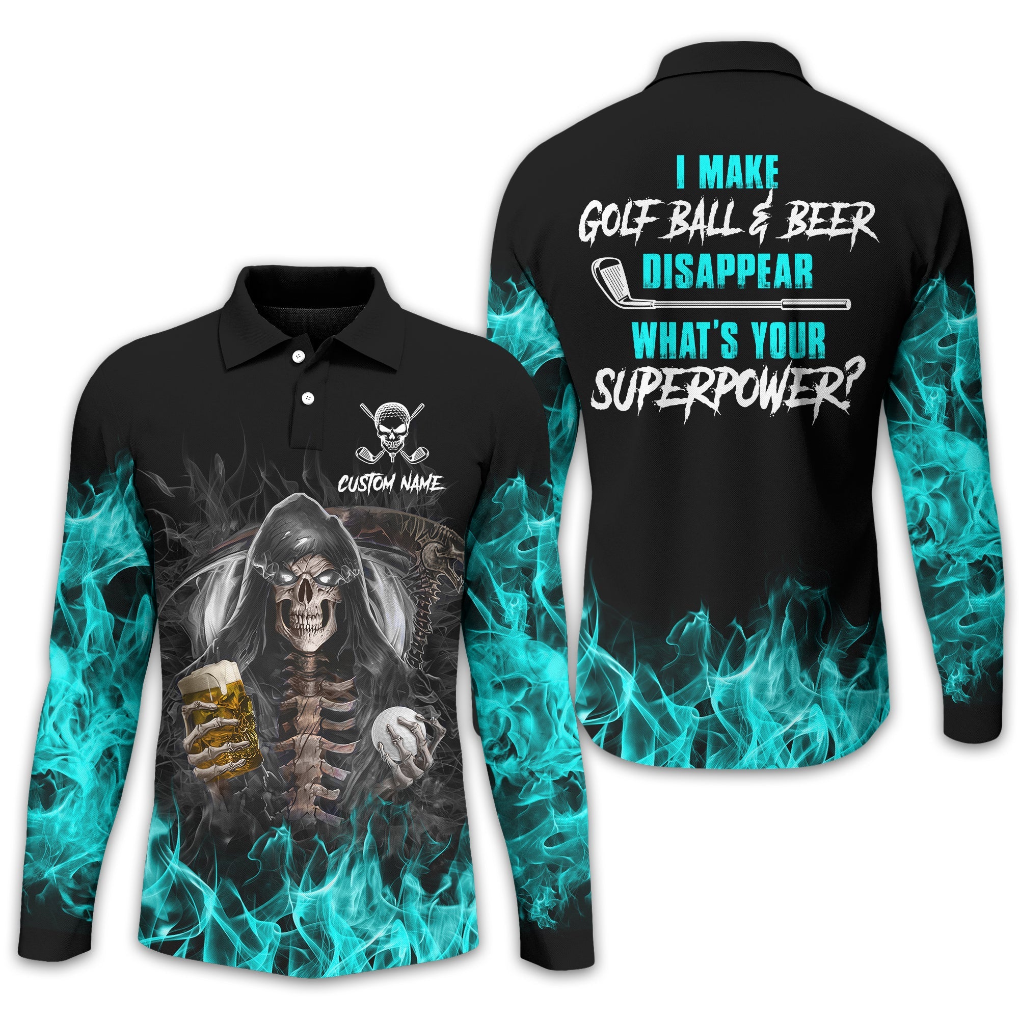 I Make Golf Ball And Beer Disappear Custom Golf Polo Shirt, Skull Golf Shirt, Gift For Golfers