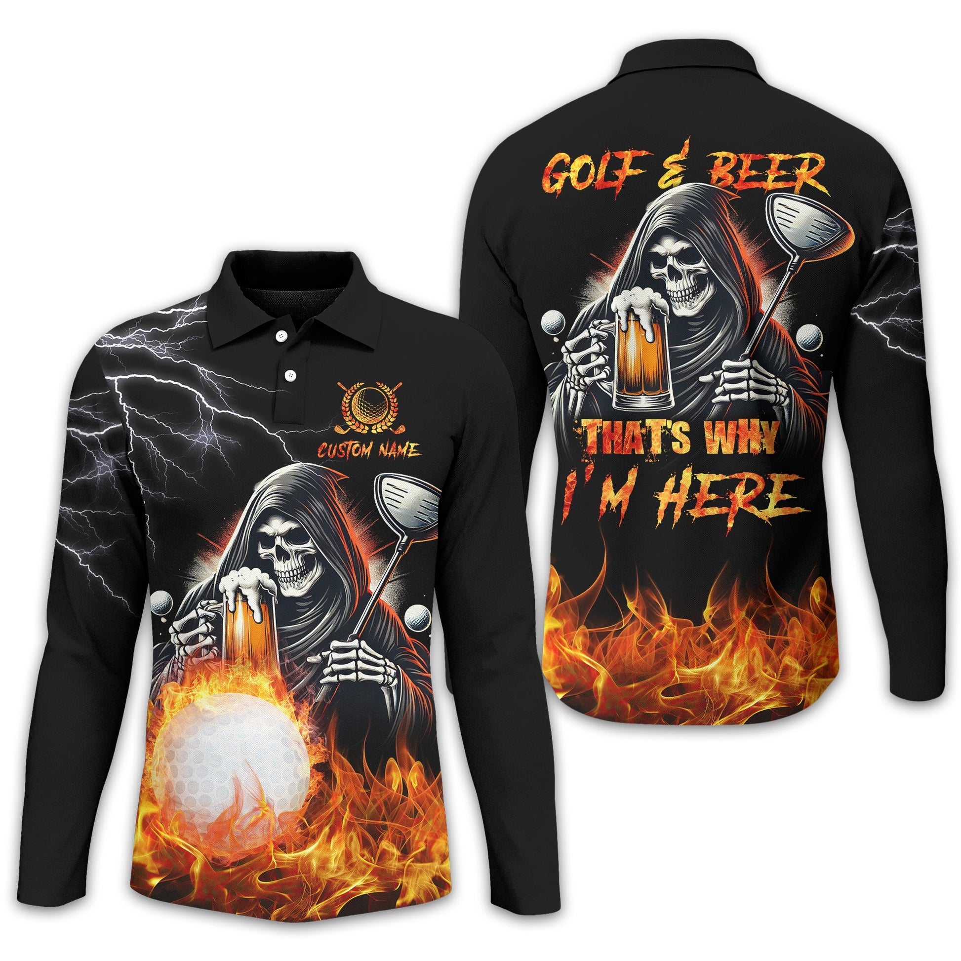 Golf & Beer Thats Why Im Here Custom Golf Shirt, Personalized Golf Shirt, Unique Gift For Golfer