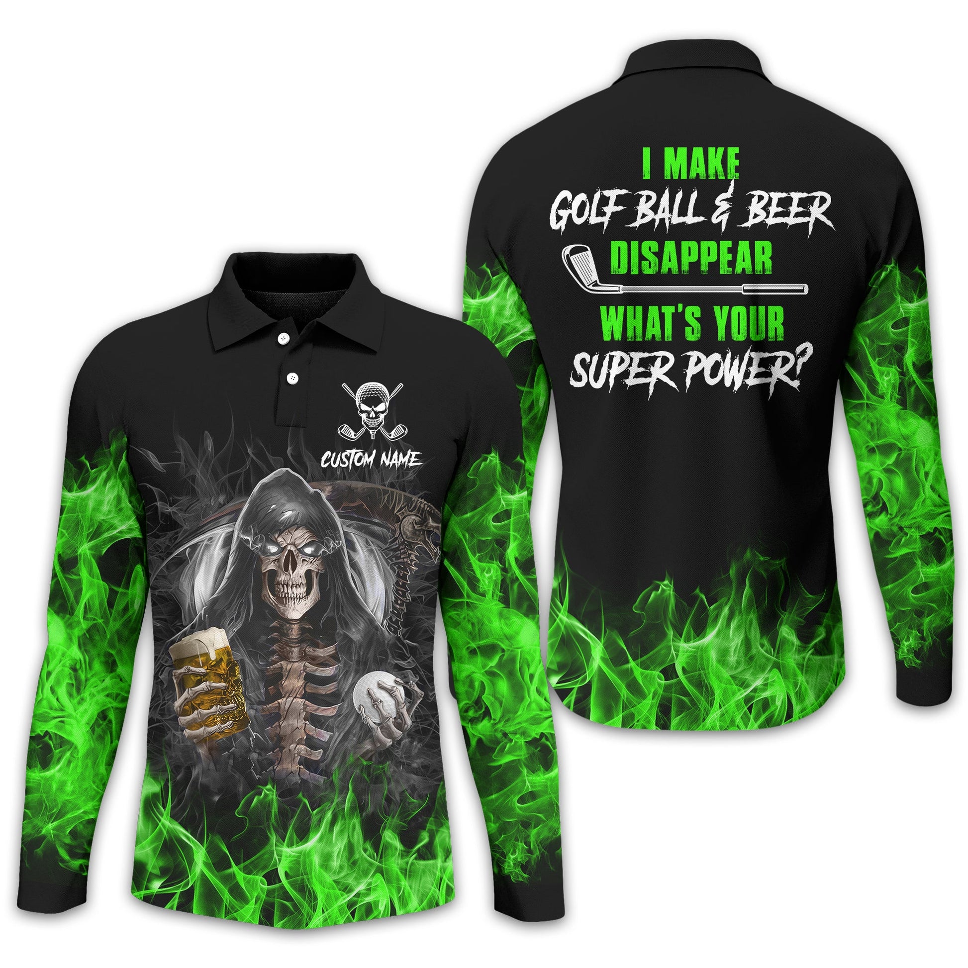 I Make Golf Ball And Beer Disappear Custom Golf Polo Shirt, Skull Golf Shirt, Gift For Golfers