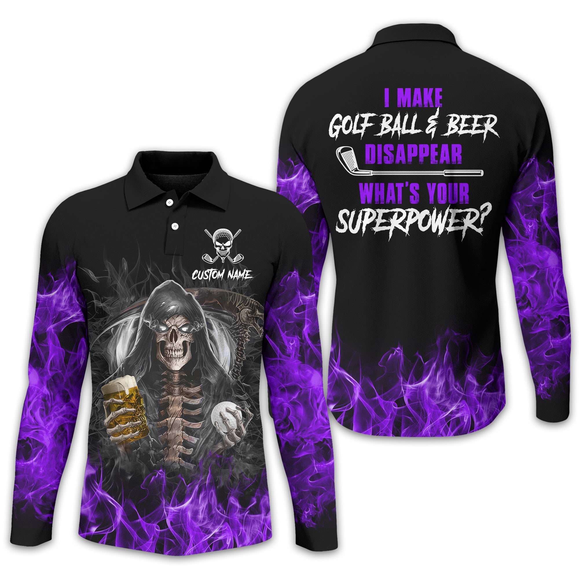 I Make Golf Ball And Beer Disappear Custom Golf Polo Shirt, Skull Golf Shirt, Gift For Golfers