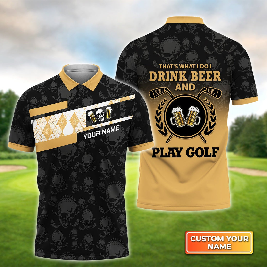 I Drink Beer And Play Golf - Personalized Name 3D Polo Shirt Gift For Golfers