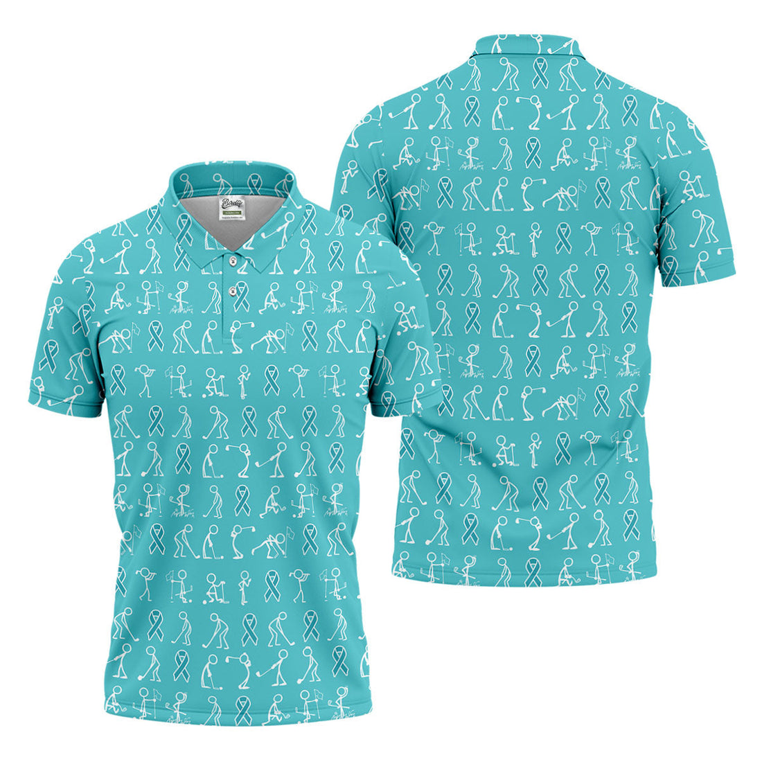 Funny Stick Figure Men's Golf Shirt, Ovarian Cancer Awareness Shirt, Ovarian Cancer Support Shirt, Men Golf Gift
