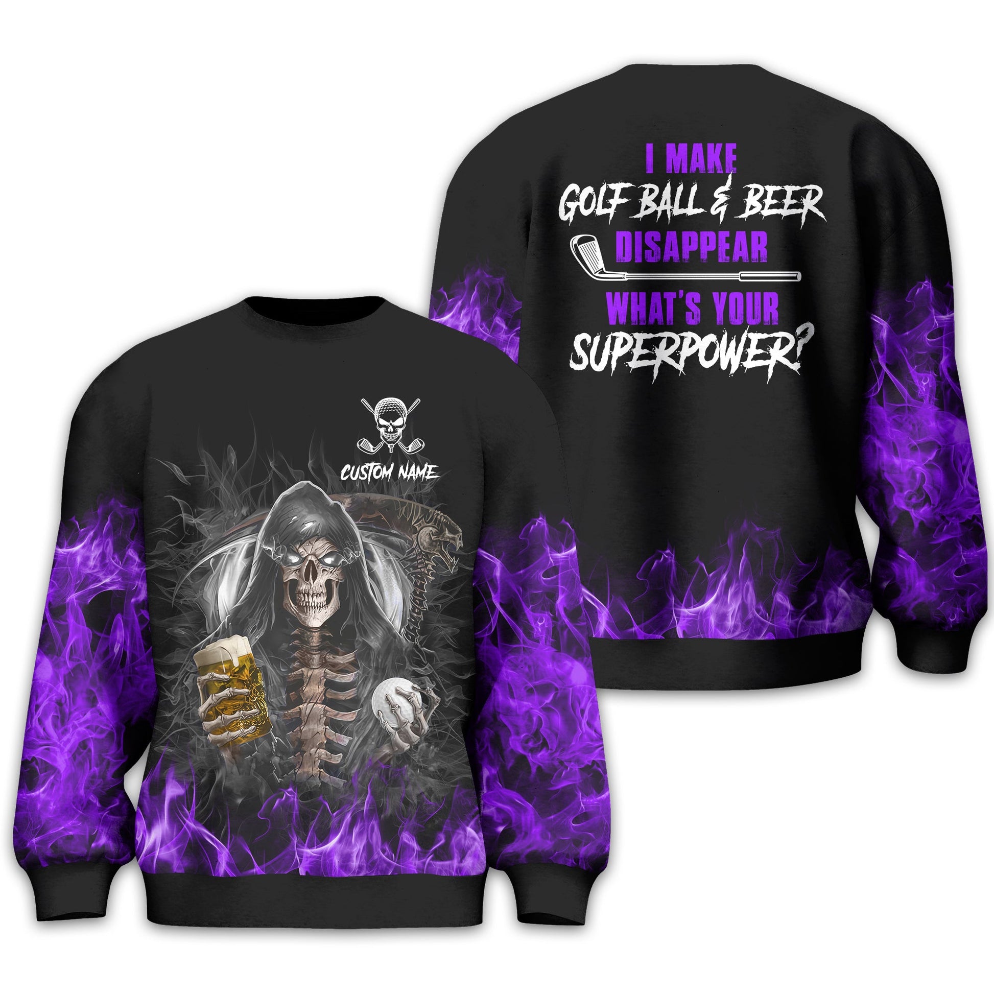 I Make Golf Ball And Beer Disappear Custom Golf Polo Shirt, Skull Golf Shirt, Gift For Golfers