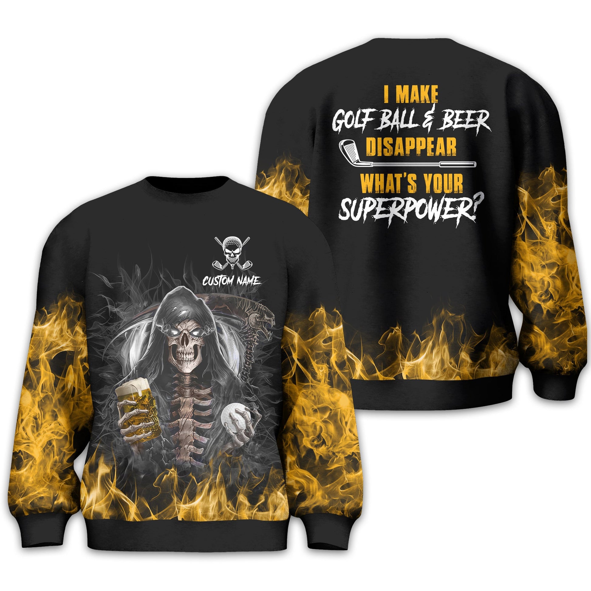 I Make Golf Ball And Beer Disappear Custom Golf Polo Shirt, Skull Golf Shirt, Gift For Golfers