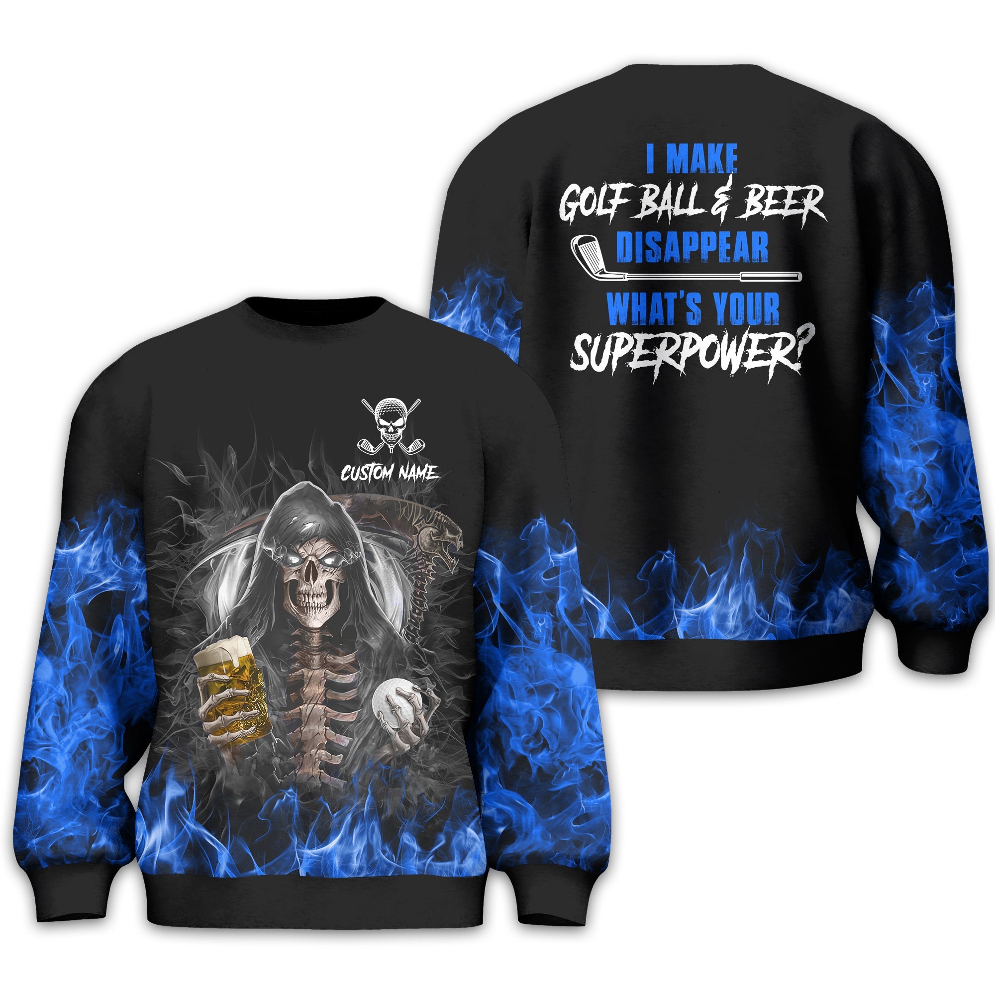 I Make Golf Ball And Beer Disappear Custom Golf Polo Shirt, Skull Golf Shirt, Gift For Golfers