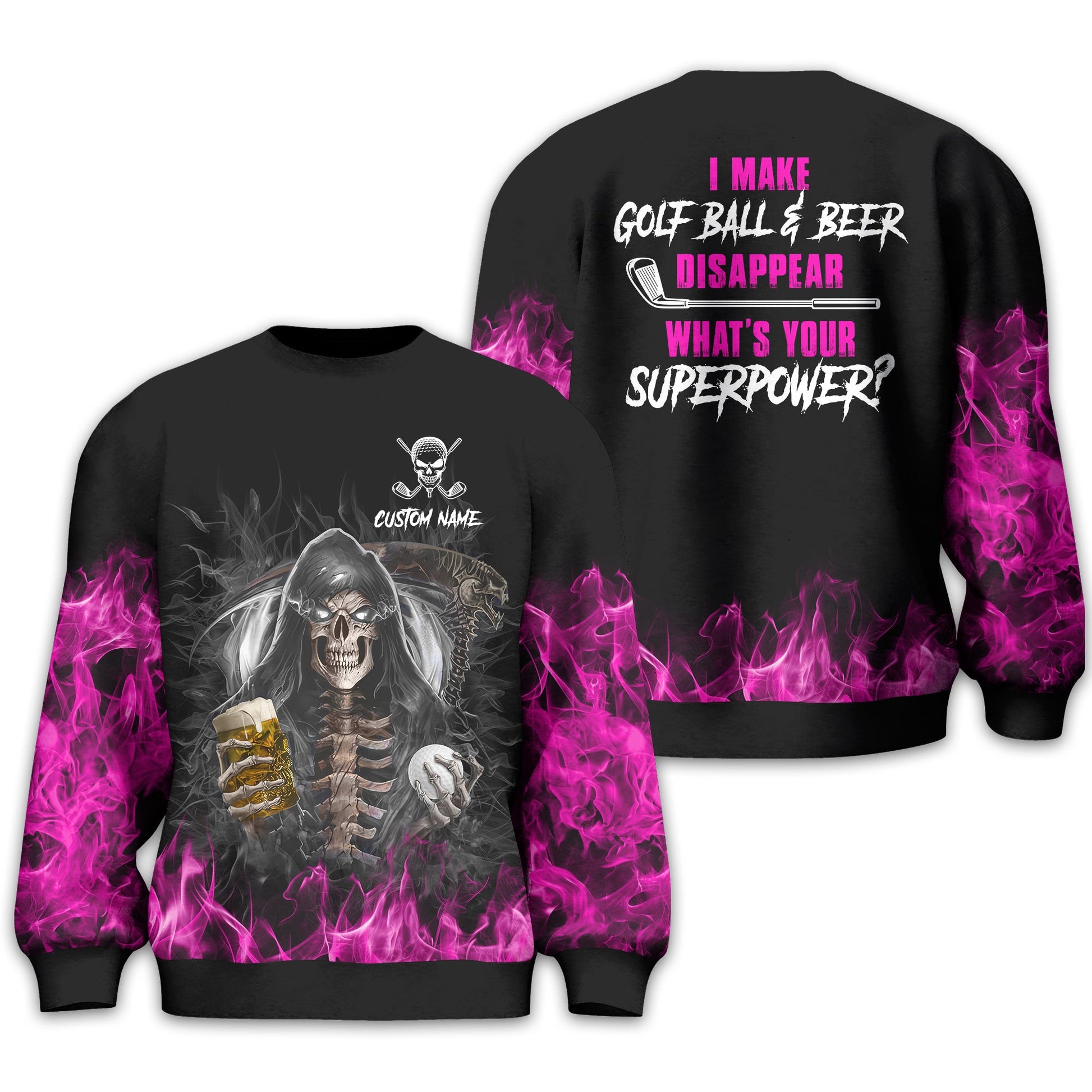 I Make Golf Ball And Beer Disappear Custom Golf Polo Shirt, Skull Golf Shirt, Gift For Golfers