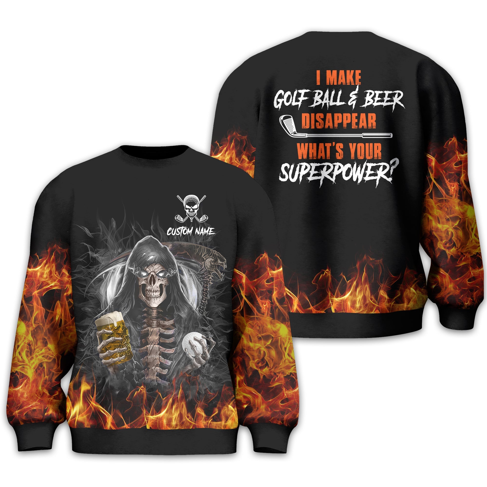 I Make Golf Ball And Beer Disappear Custom Golf Polo Shirt, Skull Golf Shirt, Gift For Golfers