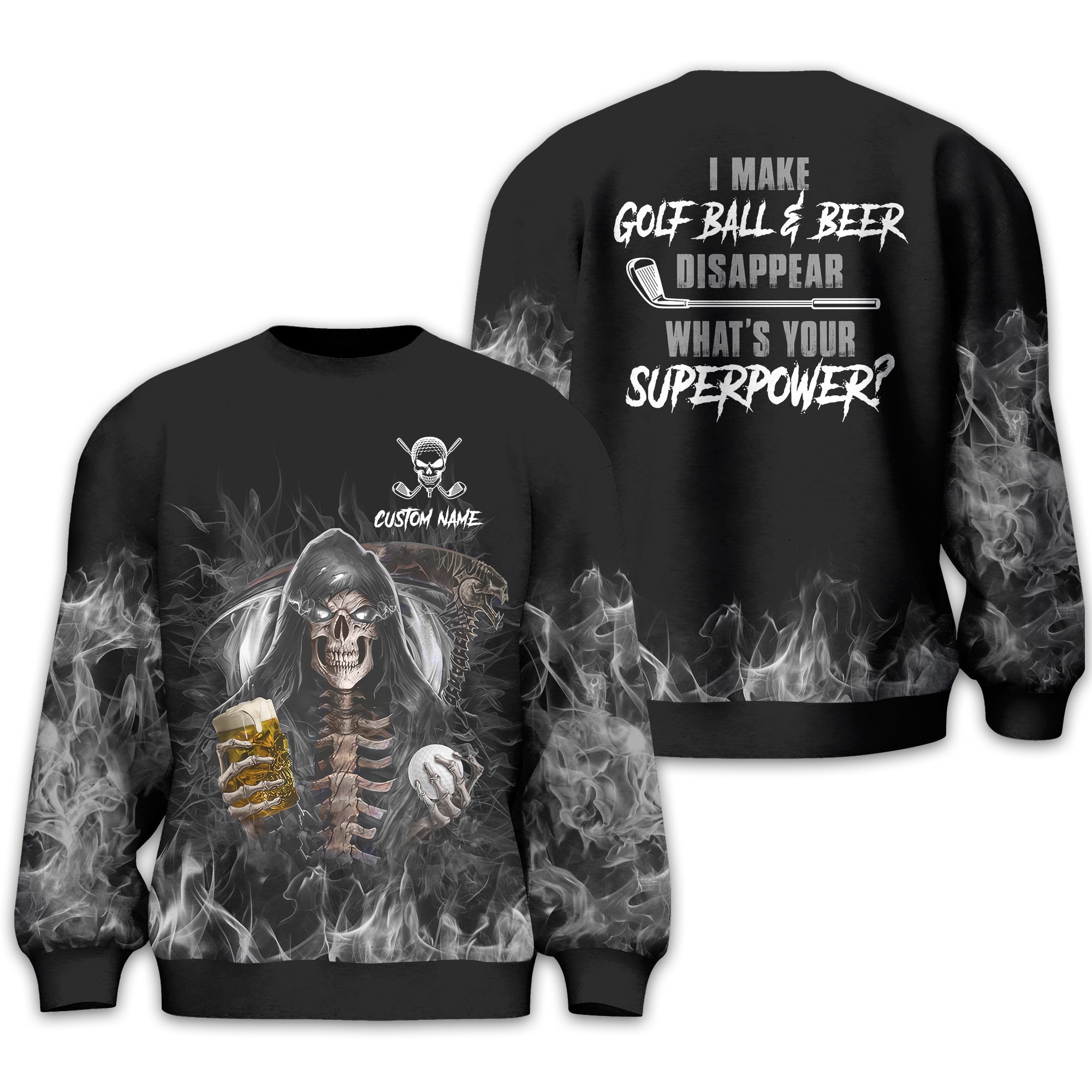 I Make Golf Ball And Beer Disappear Custom Golf Polo Shirt, Skull Golf Shirt, Gift For Golfers