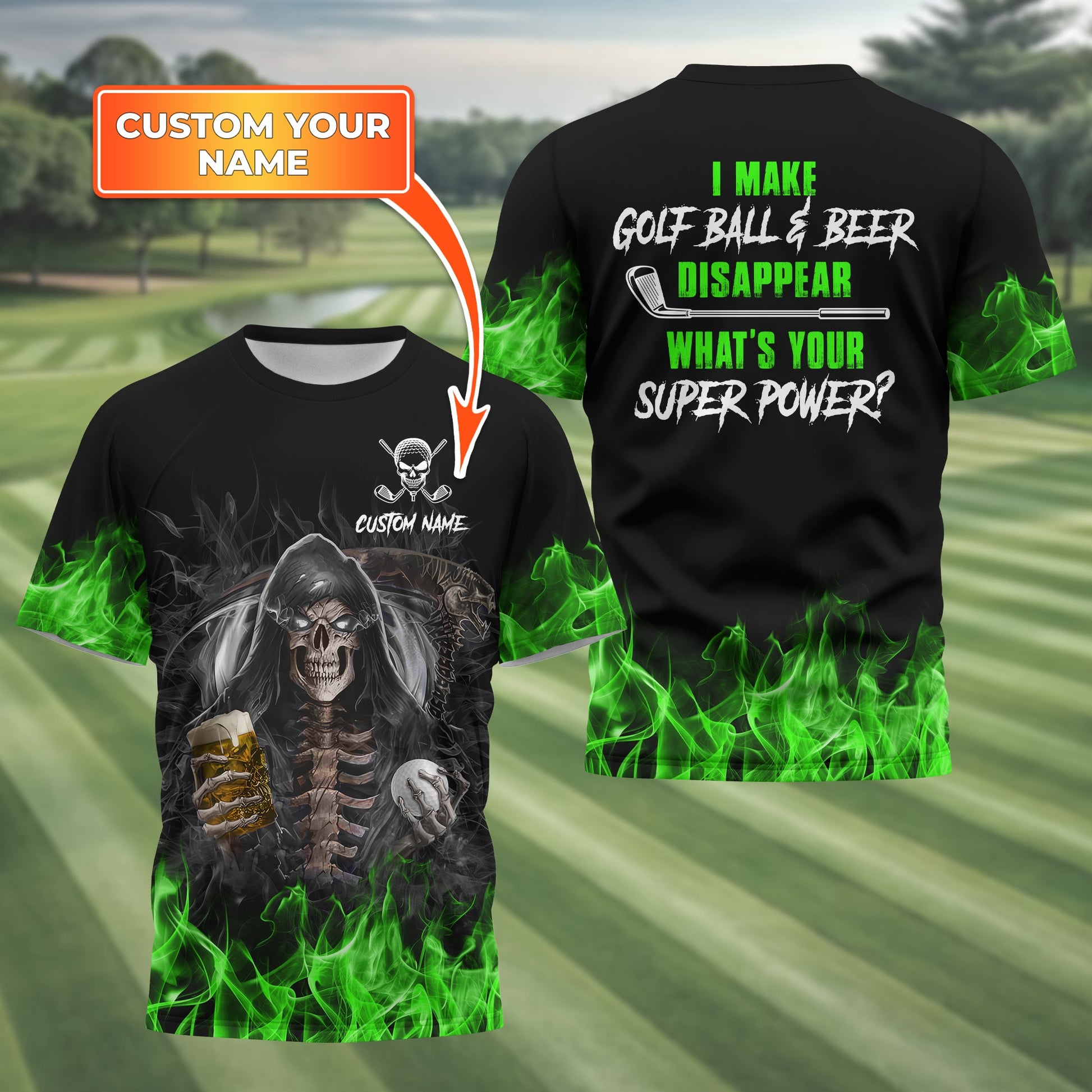 I Make Golf Ball And Beer Disappear Custom Golf Polo Shirt, Skull Golf Shirt, Gift For Golfers