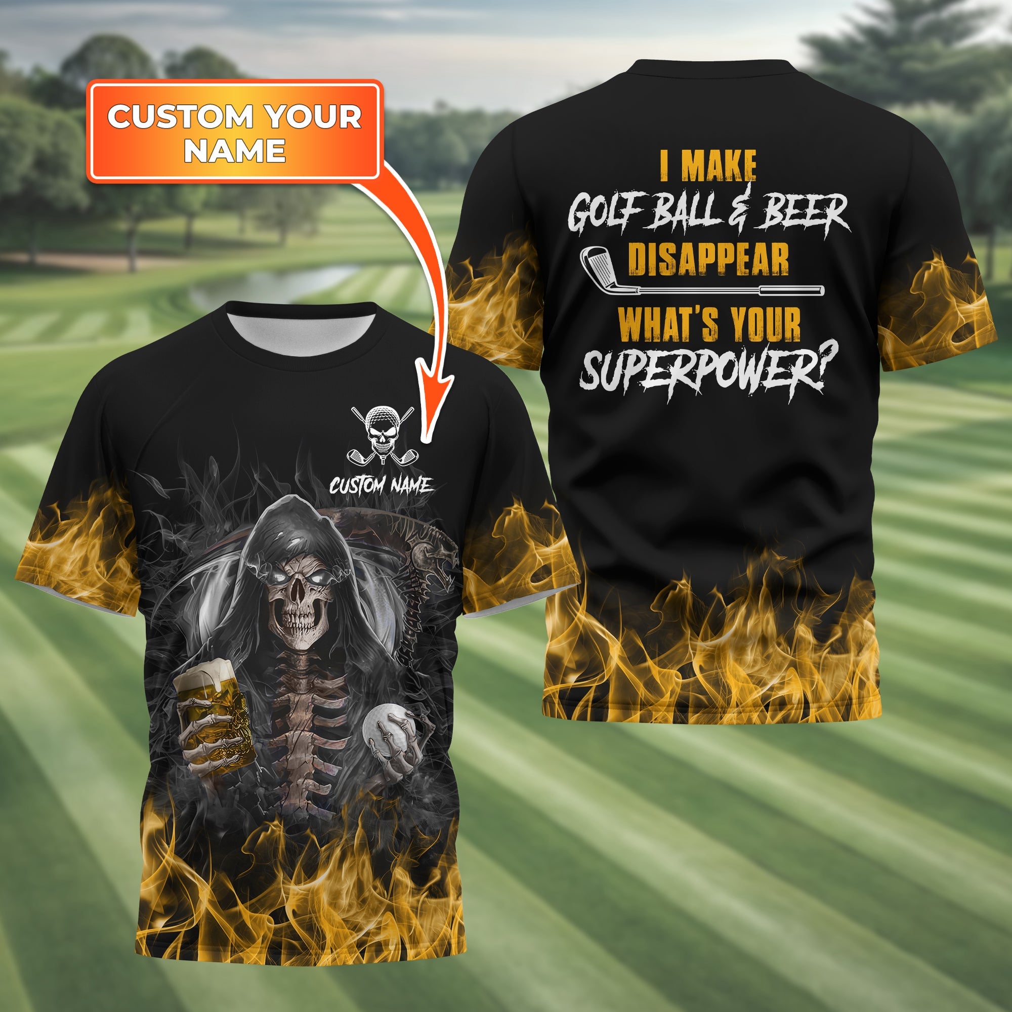 I Make Golf Ball And Beer Disappear Custom Golf Polo Shirt, Skull Golf Shirt, Gift For Golfers