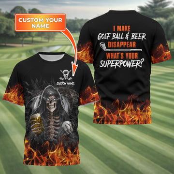 I Make Golf Ball And Beer Disappear Custom Golf Polo Shirt, Skull Golf Shirt, Gift For Golfers