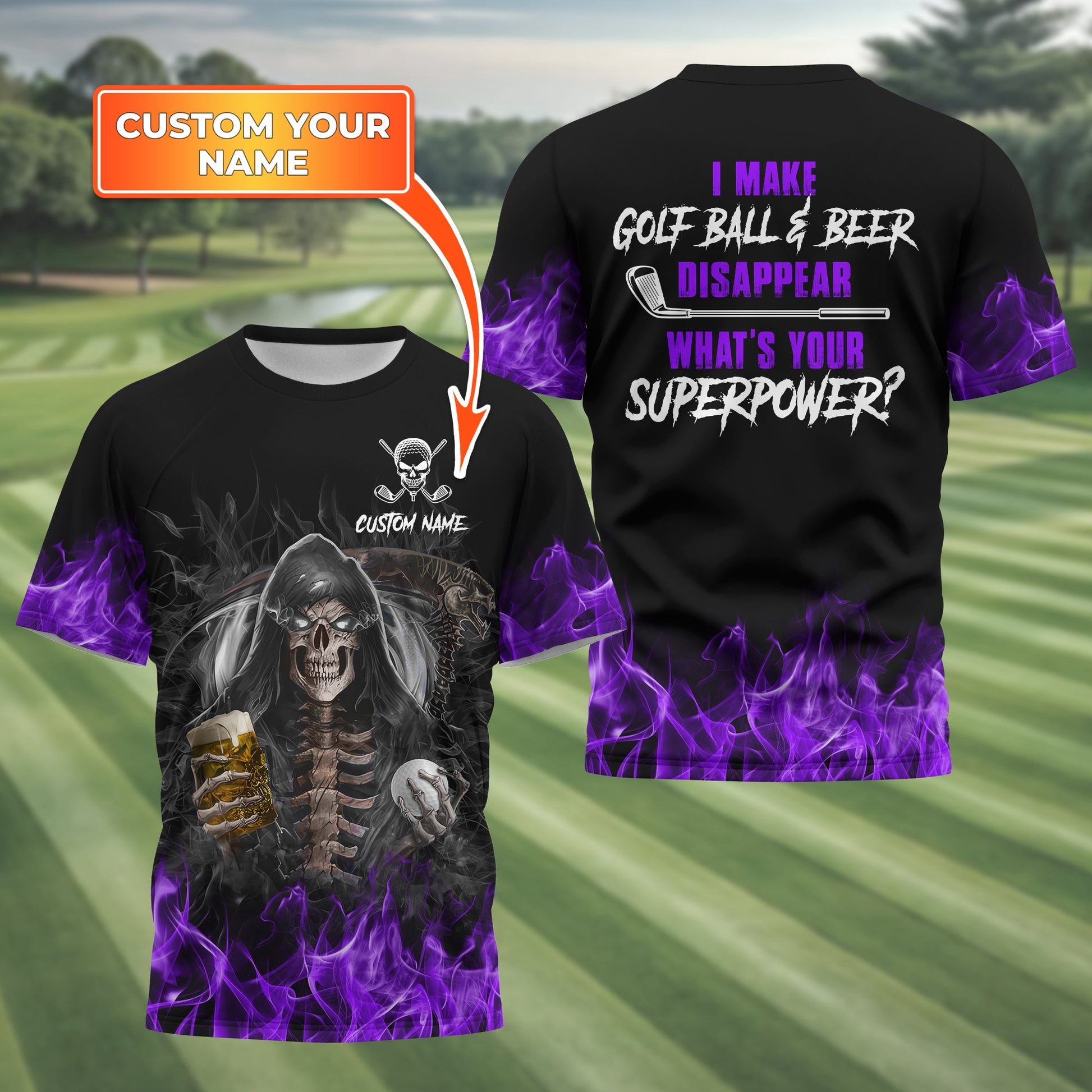 I Make Golf Ball And Beer Disappear Custom Golf Polo Shirt, Skull Golf Shirt, Gift For Golfers
