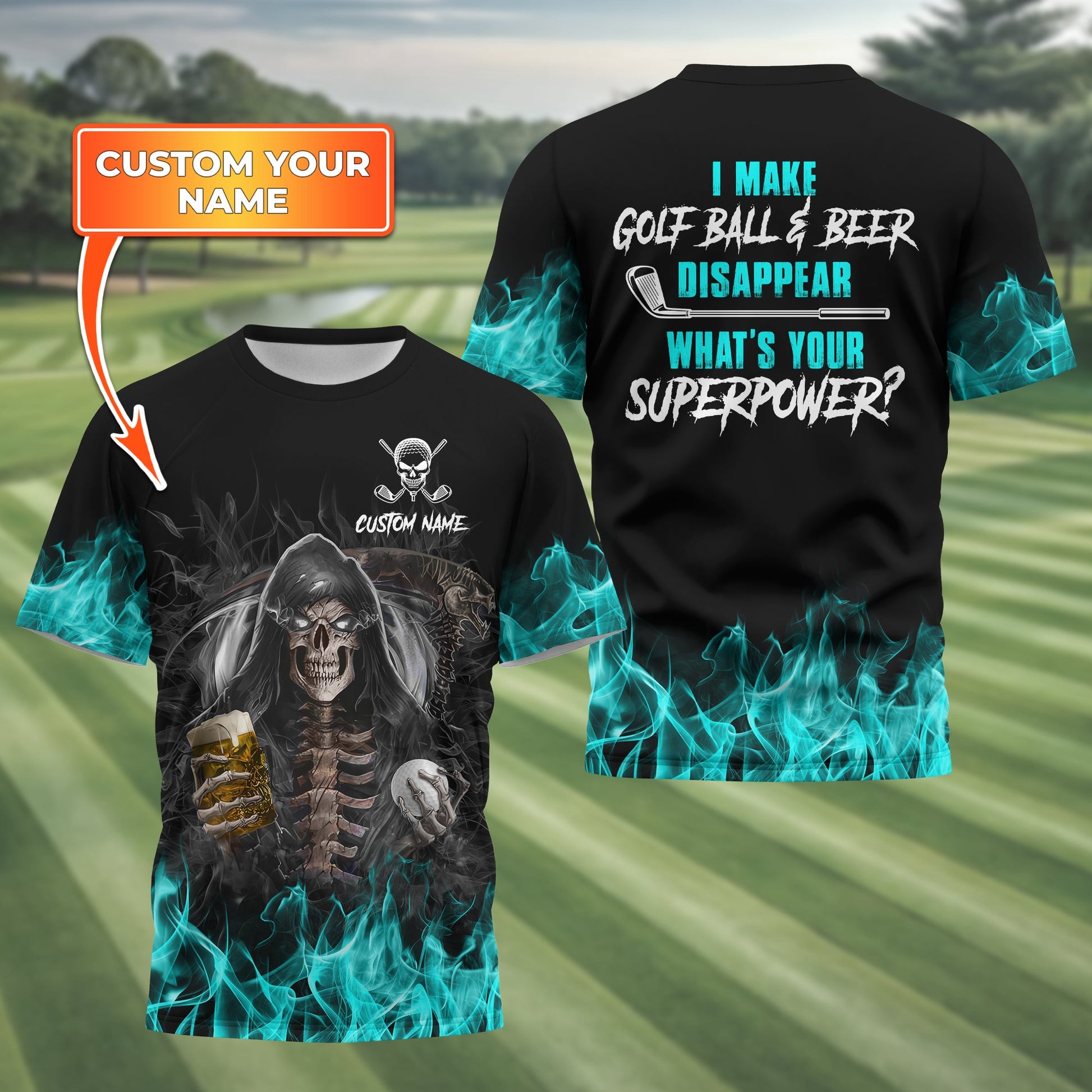 I Make Golf Ball And Beer Disappear Custom Golf Polo Shirt, Skull Golf Shirt, Gift For Golfers