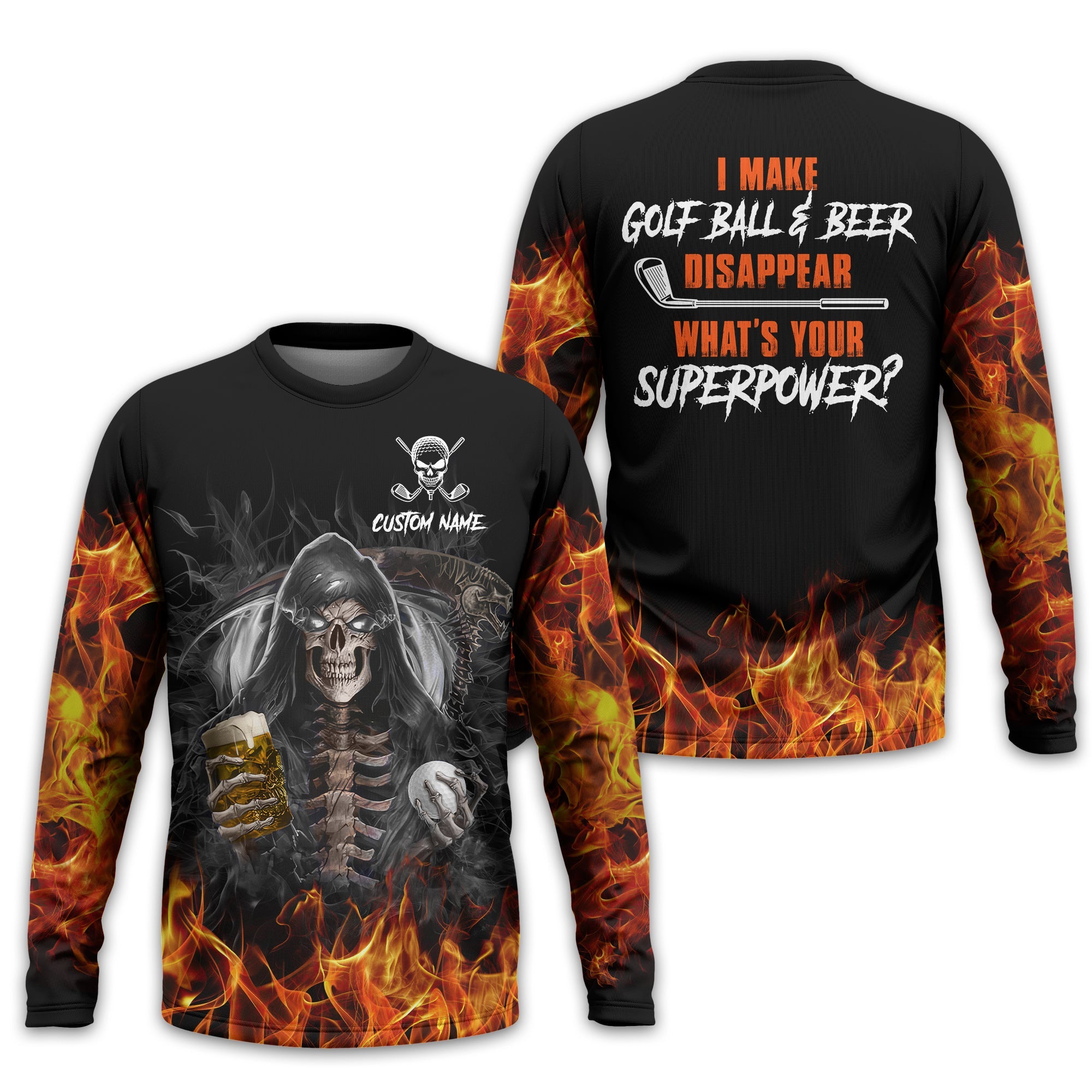 I Make Golf Ball And Beer Disappear Custom Golf Polo Shirt, Skull Golf Shirt, Gift For Golfers