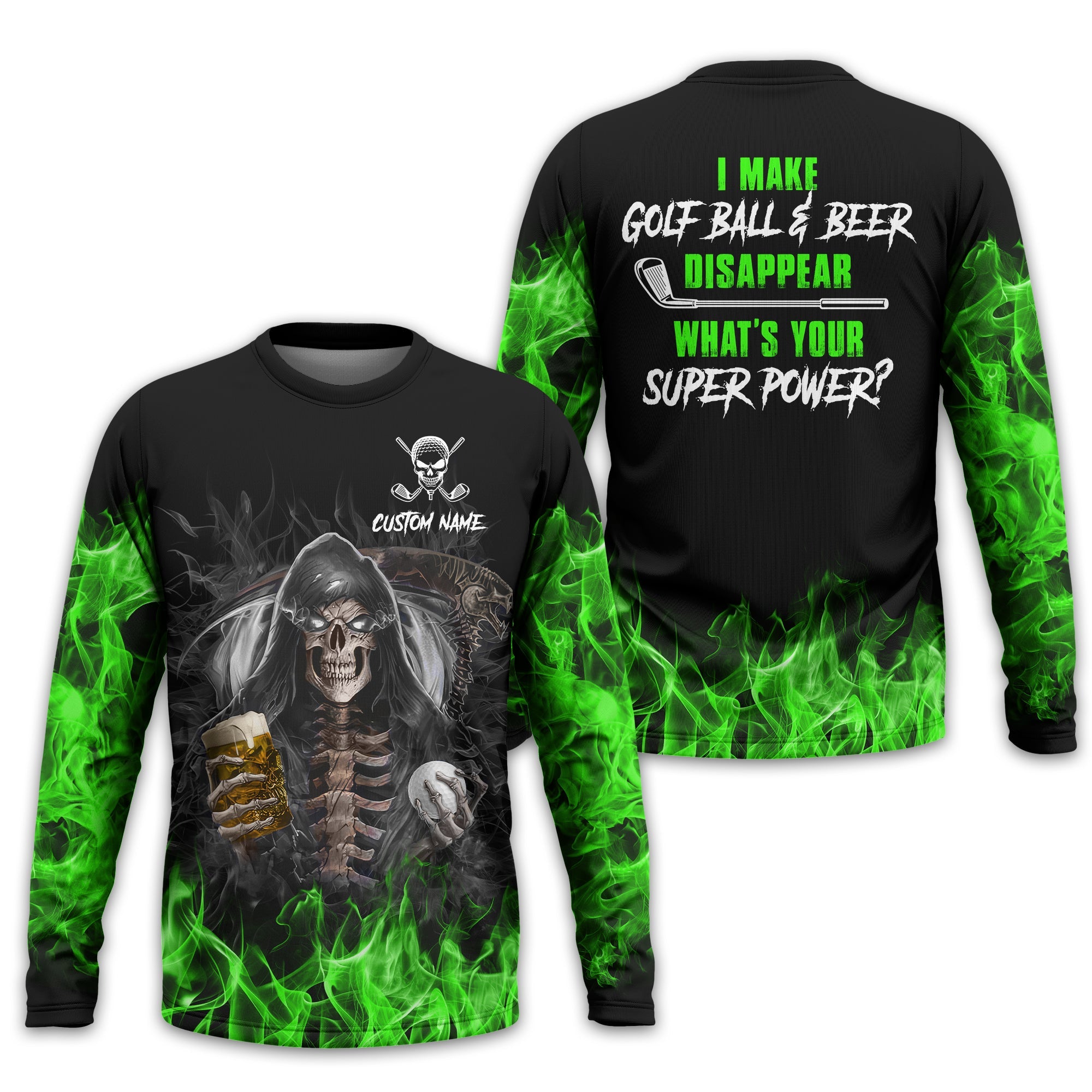 I Make Golf Ball And Beer Disappear Custom Golf Polo Shirt, Skull Golf Shirt, Gift For Golfers