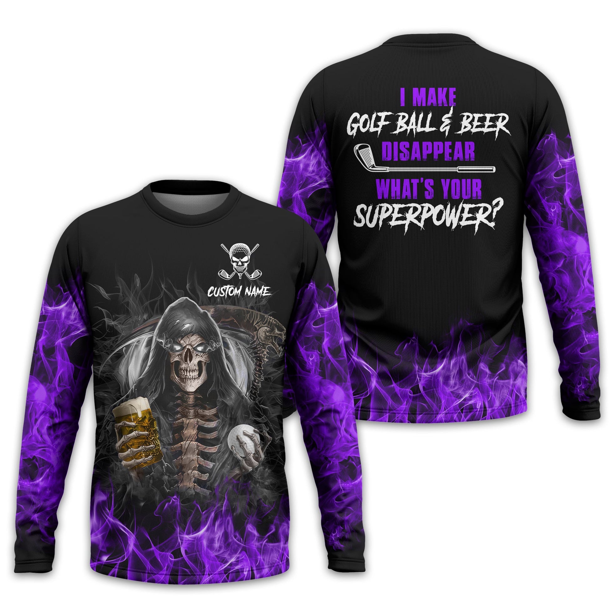 I Make Golf Ball And Beer Disappear Custom Golf Polo Shirt, Skull Golf Shirt, Gift For Golfers