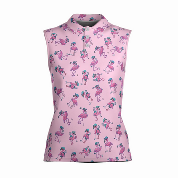 Pink Flamingo Sleeveless Golf Shirt Womens, Flamingo Golf Shirt Women, Custom Ladies Golf Shirt