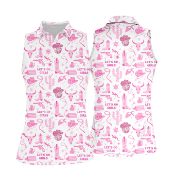 Let's Go Girls Funny Sleeve Polos Womens, Custom Ladies Golf Shirt