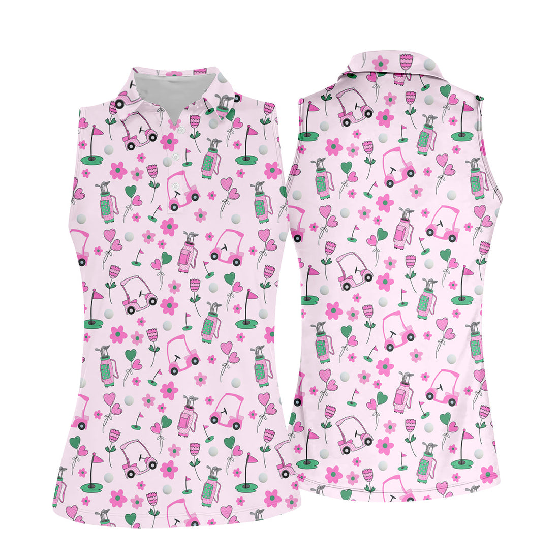Seamless Pink Green Funny Womens Golf Polo Shirt, Ladies Golf Shirt, Womens Sleeveless Golf Shirts