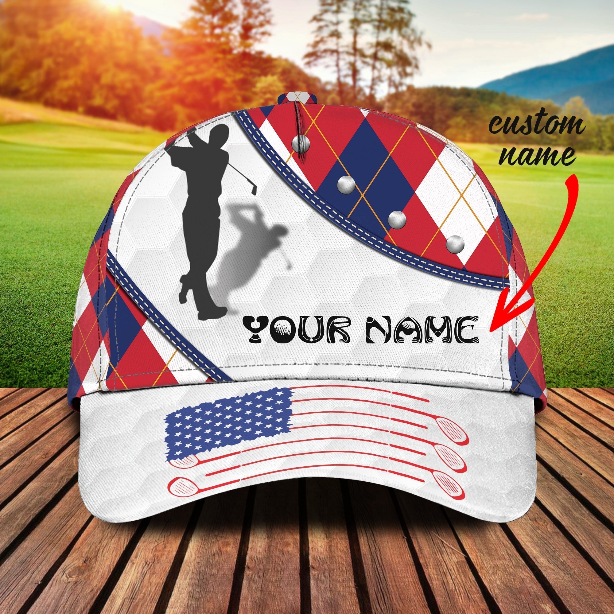 USA Flag Golf Cap, 3D Full Print Golf Cap, Personalized Golf Hats For Golf Lover