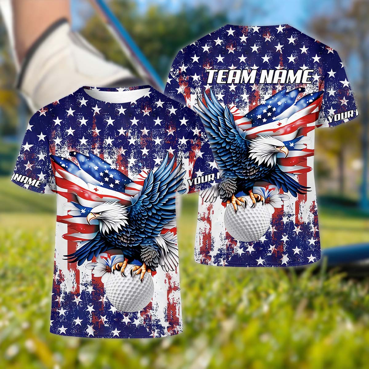 American Eagle And Star Custom Golf Polo Shirt, Gift For Golfers, Golf Gift Ideas