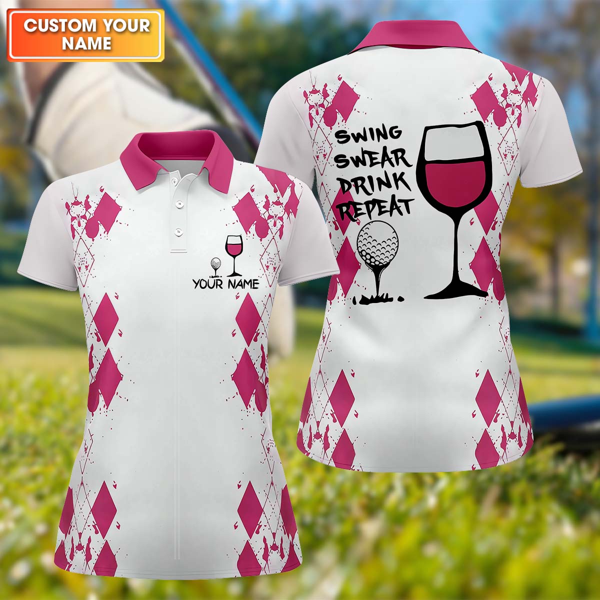 Swing Swear Drink Repeat Womens Golf Polo Shirt, Golfing Apparel, Womens Golf Gifts
