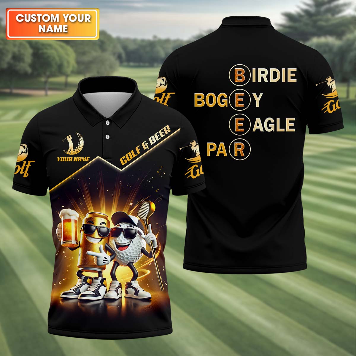 Golf And Beer Custom Men's Golf Polo Shirt, Funny Golf Apparel, Fun Golf Shirts For Men
