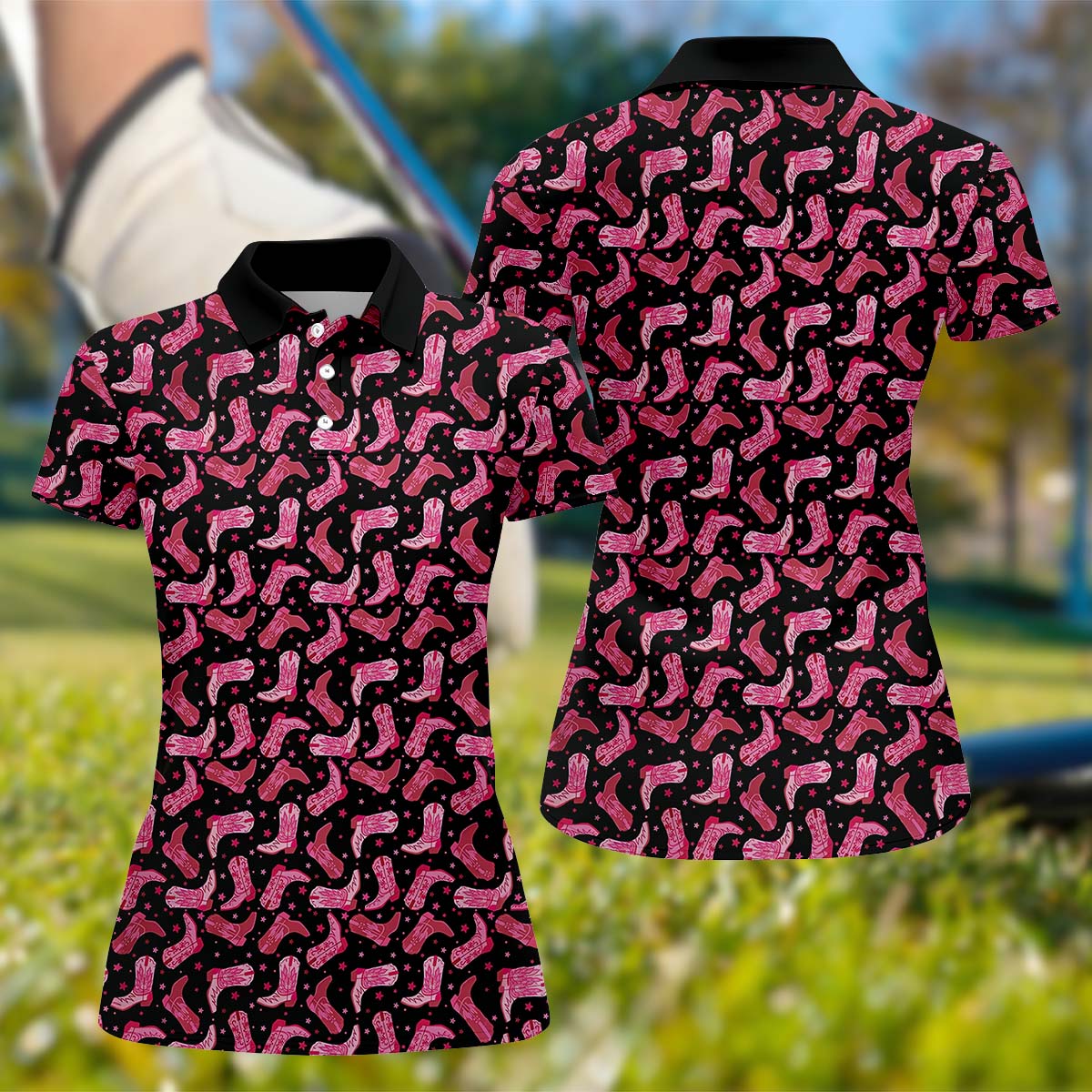 Pink Cowboy Boots Womens Golf Polo Shirt, Golfing Apparel, Womens Golf Gifts