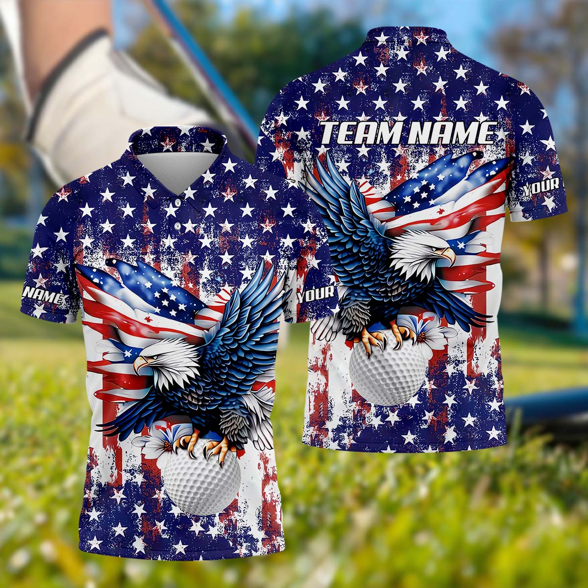 American Eagle And Star Custom Golf Polo Shirt, Gift For Golfers, Golf Gift Ideas