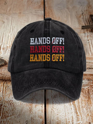 Distressed Washed Cotton Hands Off Embroidered Baseball Cap, Funny Gift For Dad