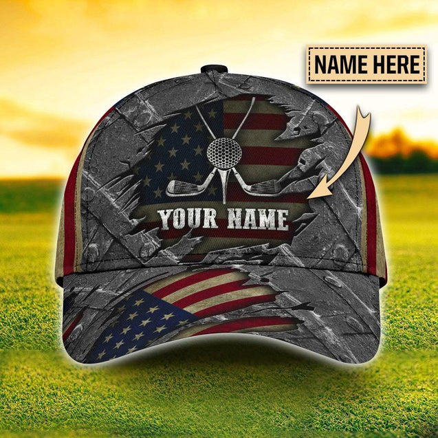 Customize America Flag Golf Cap, Personalized Golf Cap, Golf Gift For Men