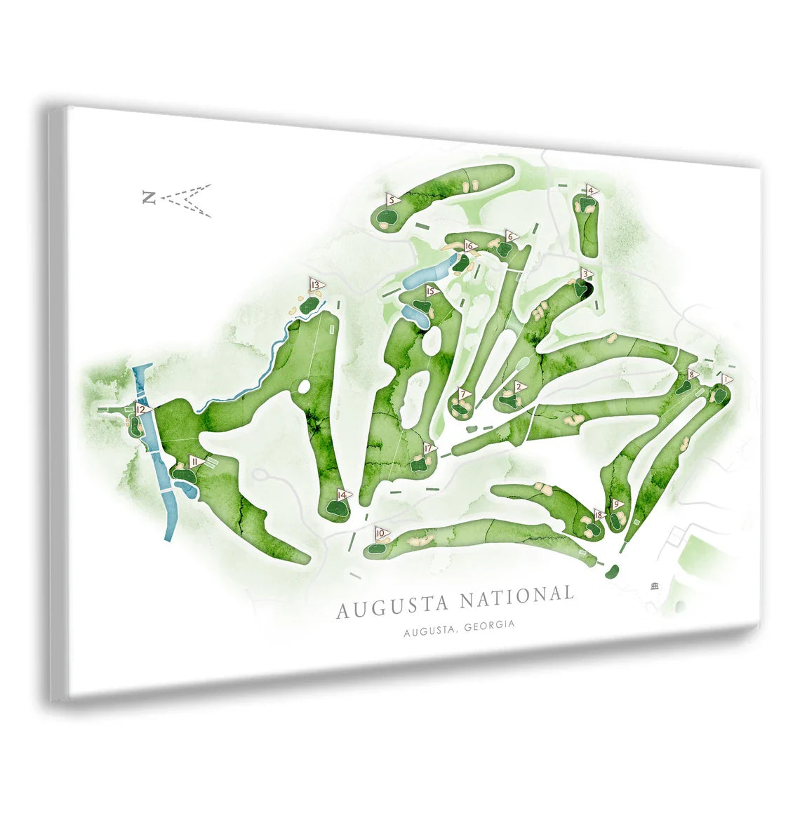 Augusta Golf Course Map Canvas, Golf Wall Art, Gift For Golfers