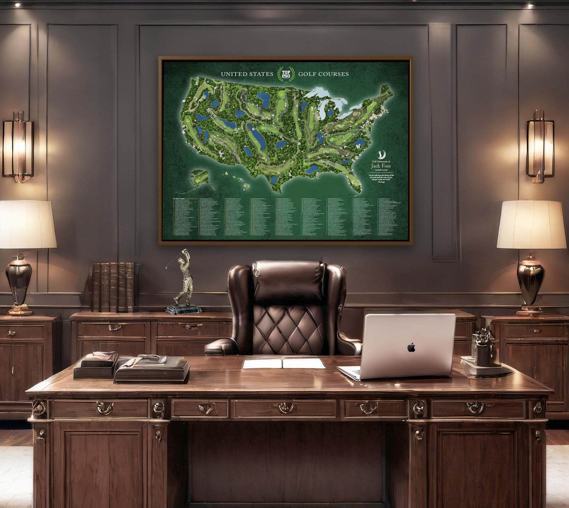 Custom Top Golf Courses In The Us Canvas, 250 Golf Courses Map, Gifts For Golf Lovers