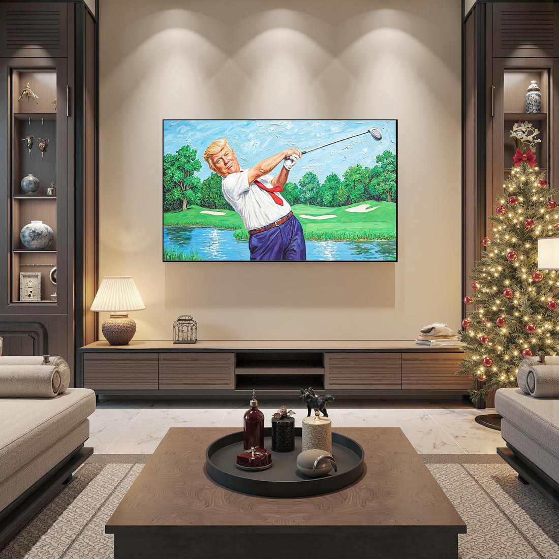 Funny Trump Play Golf Canvas Wall Art, Patriotic Golf Art, Gifts For Golf Lovers