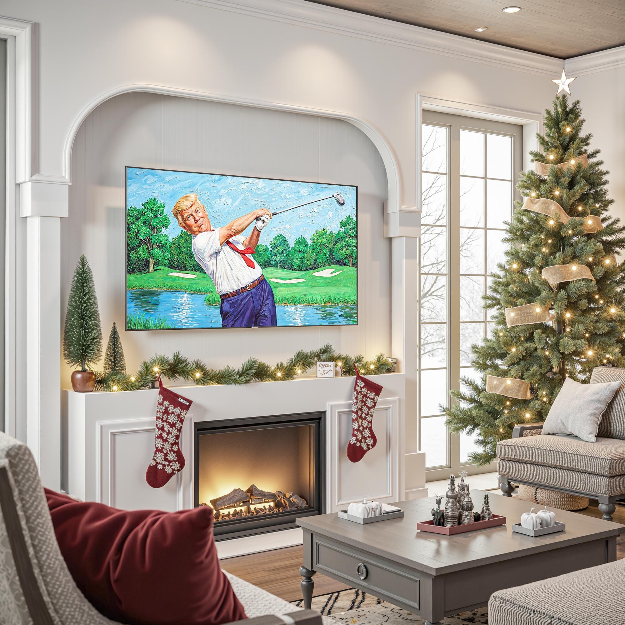 Funny Trump Play Golf Canvas Wall Art, Patriotic Golf Art, Gifts For Golf Lovers