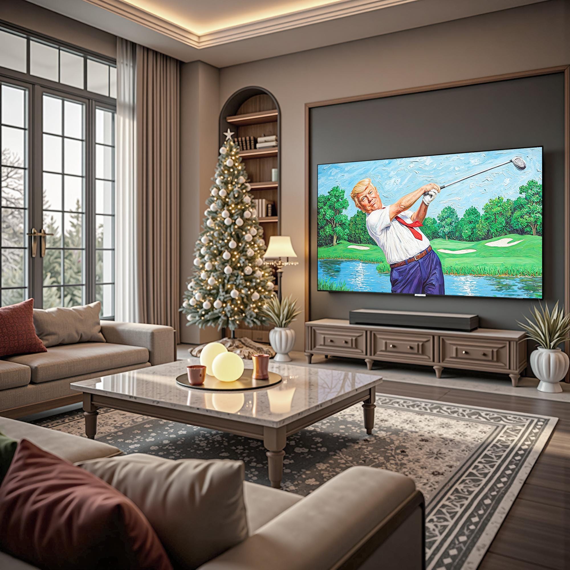 Funny Trump Play Golf Canvas Wall Art, Patriotic Golf Art, Gifts For Golf Lovers