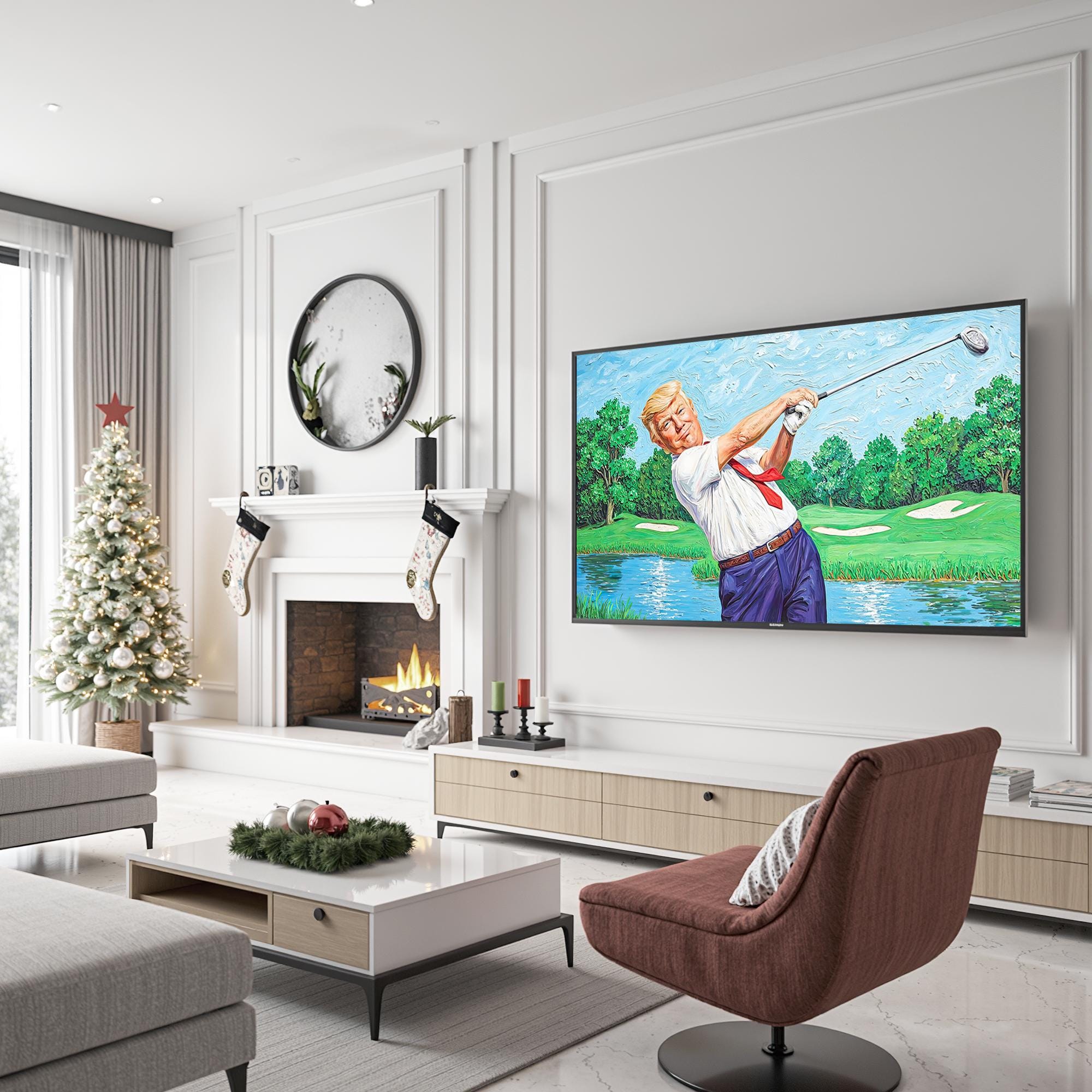 Funny Trump Play Golf Canvas Wall Art, Patriotic Golf Art, Gifts For Golf Lovers