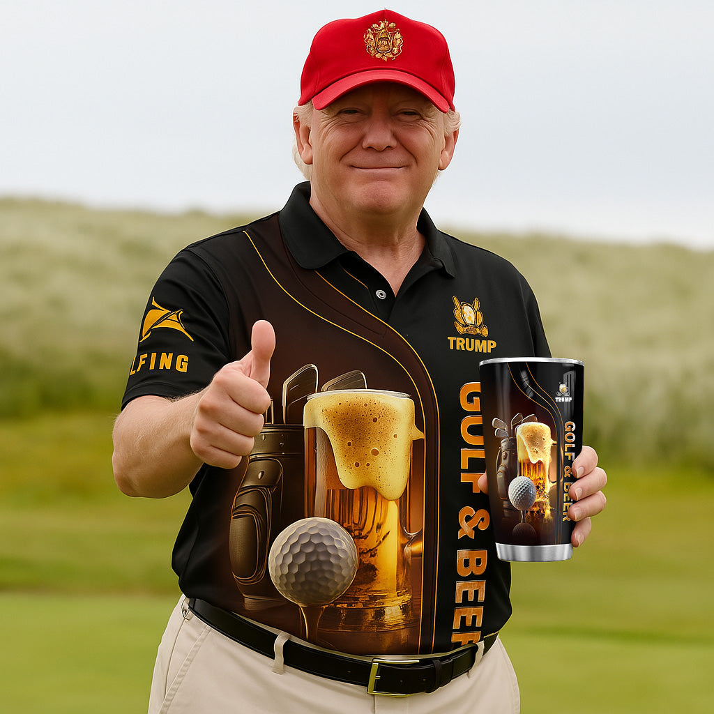 Golf And Beer Custom Men's Funny Graphic Golf Polo Shirt, Dad Golf Gift