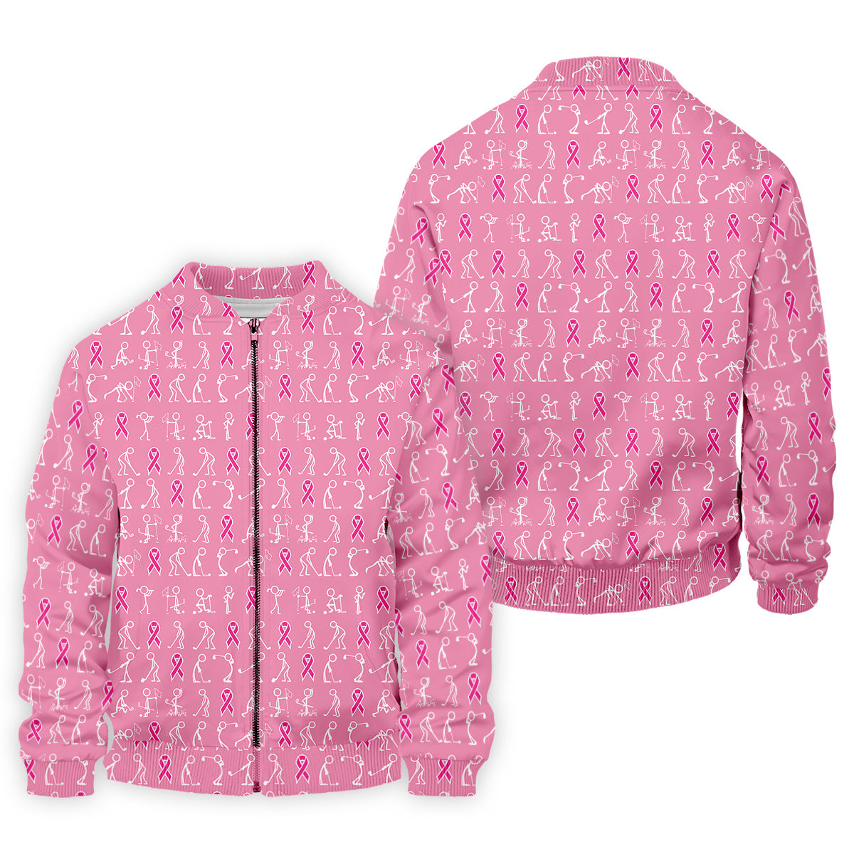 Funny Stick Figure Men's Golf Shirt, Breast Cancer Awareness Shirt, Pink Golf Shirt, Golf Shirts For Men