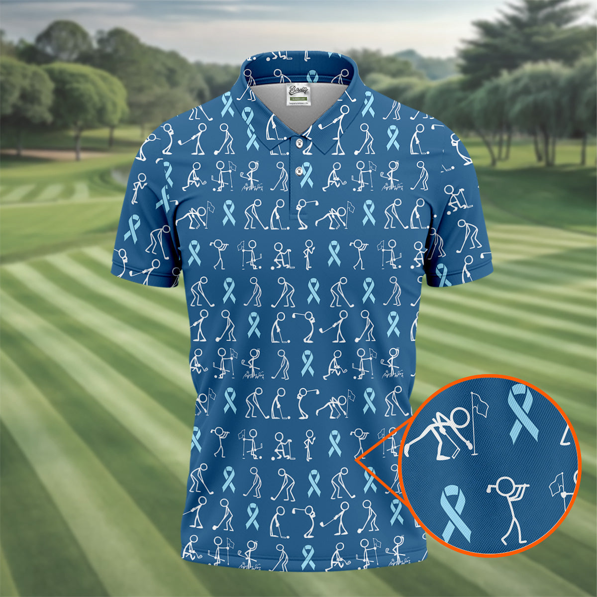 Prostate Cancer Blue Ribbon Stick Figure Shirt, Cancer Survivor Shirt, Cancer Awareness Shirt, Men's Golf Polo