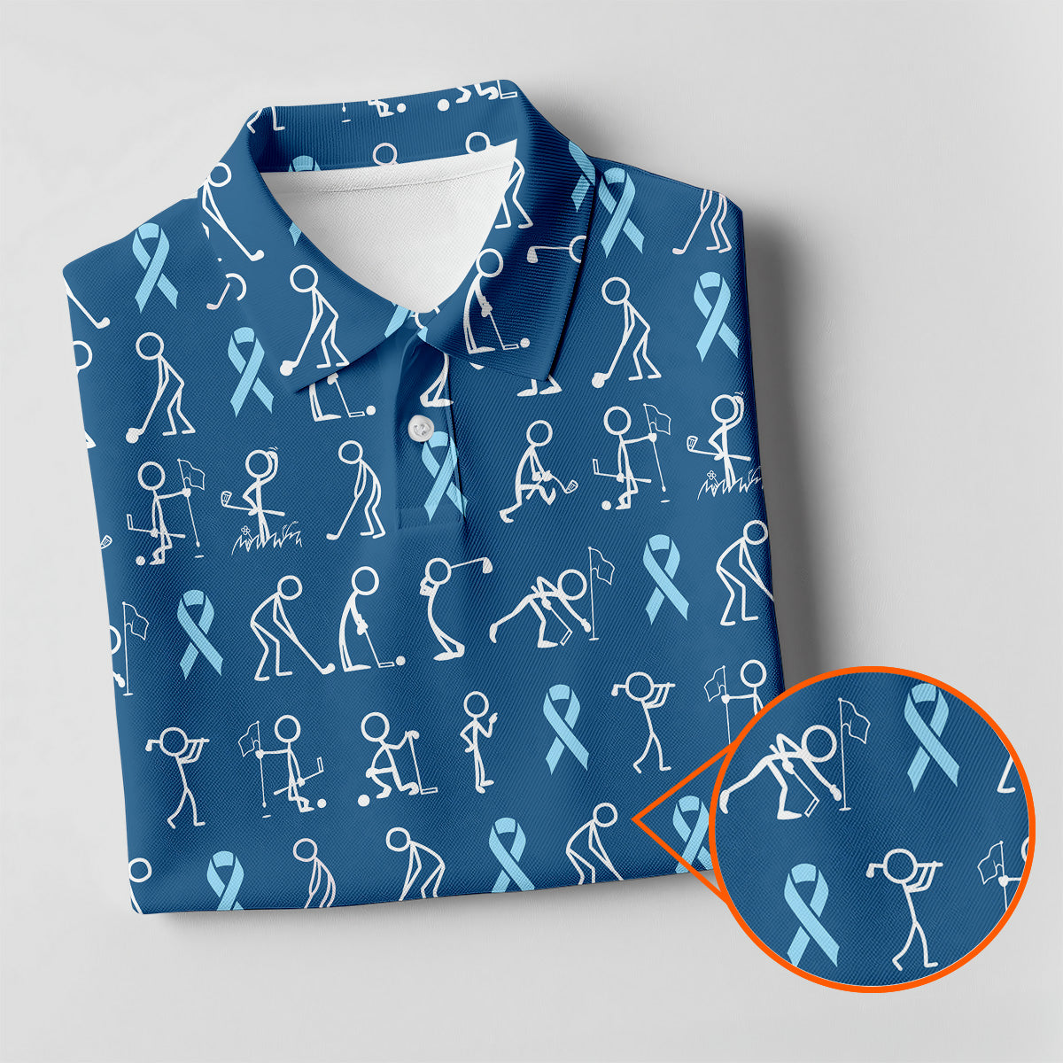 Prostate Cancer Blue Ribbon Stick Figure Shirt, Cancer Survivor Shirt, Ladies Golf Shirts