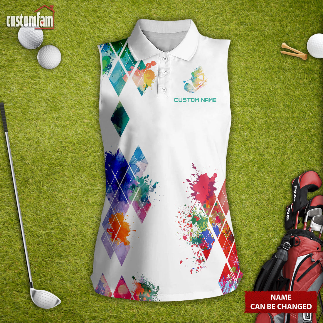 Swing Swear Drink Repeat Custom Name Golf Polo Shirt, Women Sleeveless Polo Shirt, Gift For Golfers