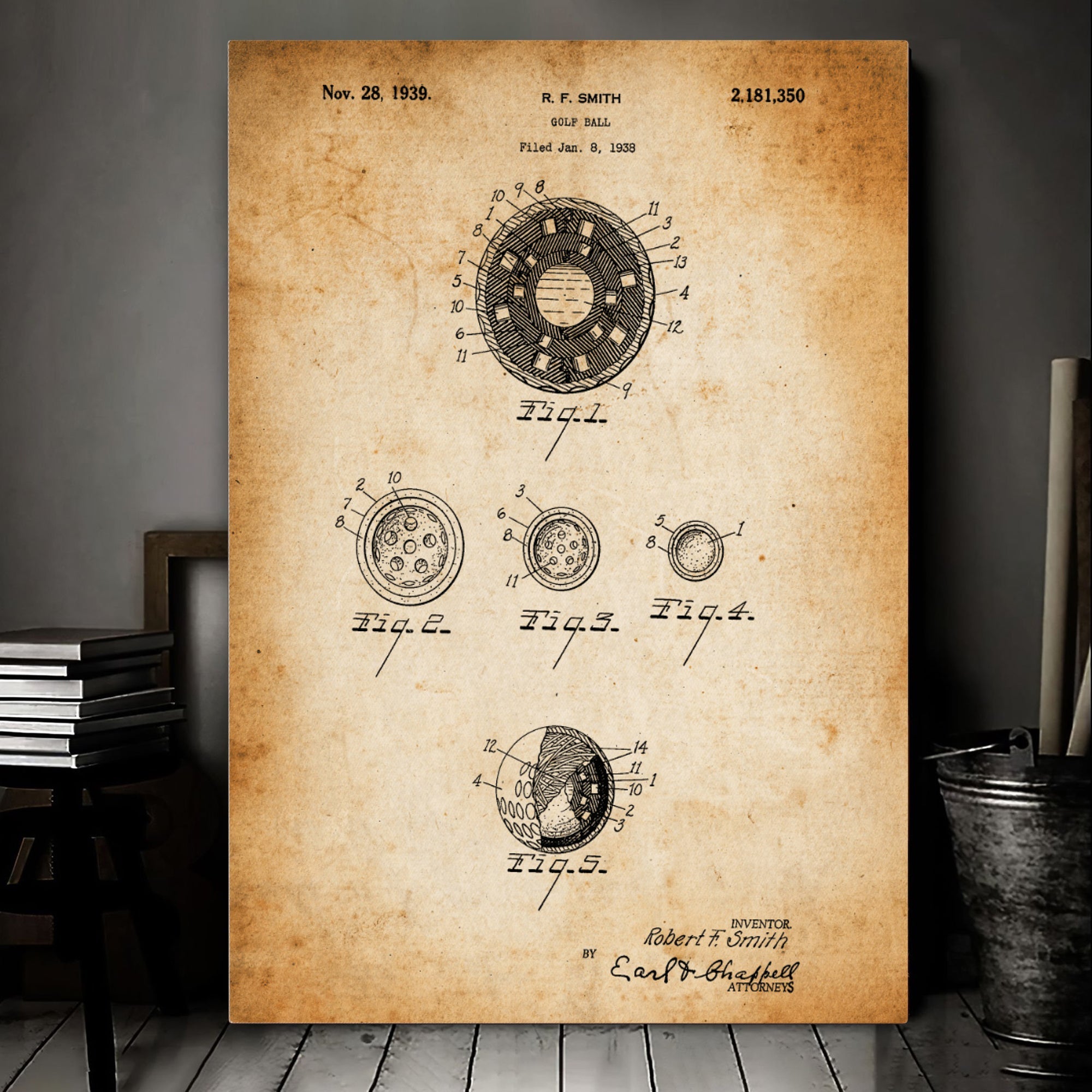 Golf Ball Patent Golf Canvas, Golf Art, Golf Canvas, Gifts For Golf Lovers