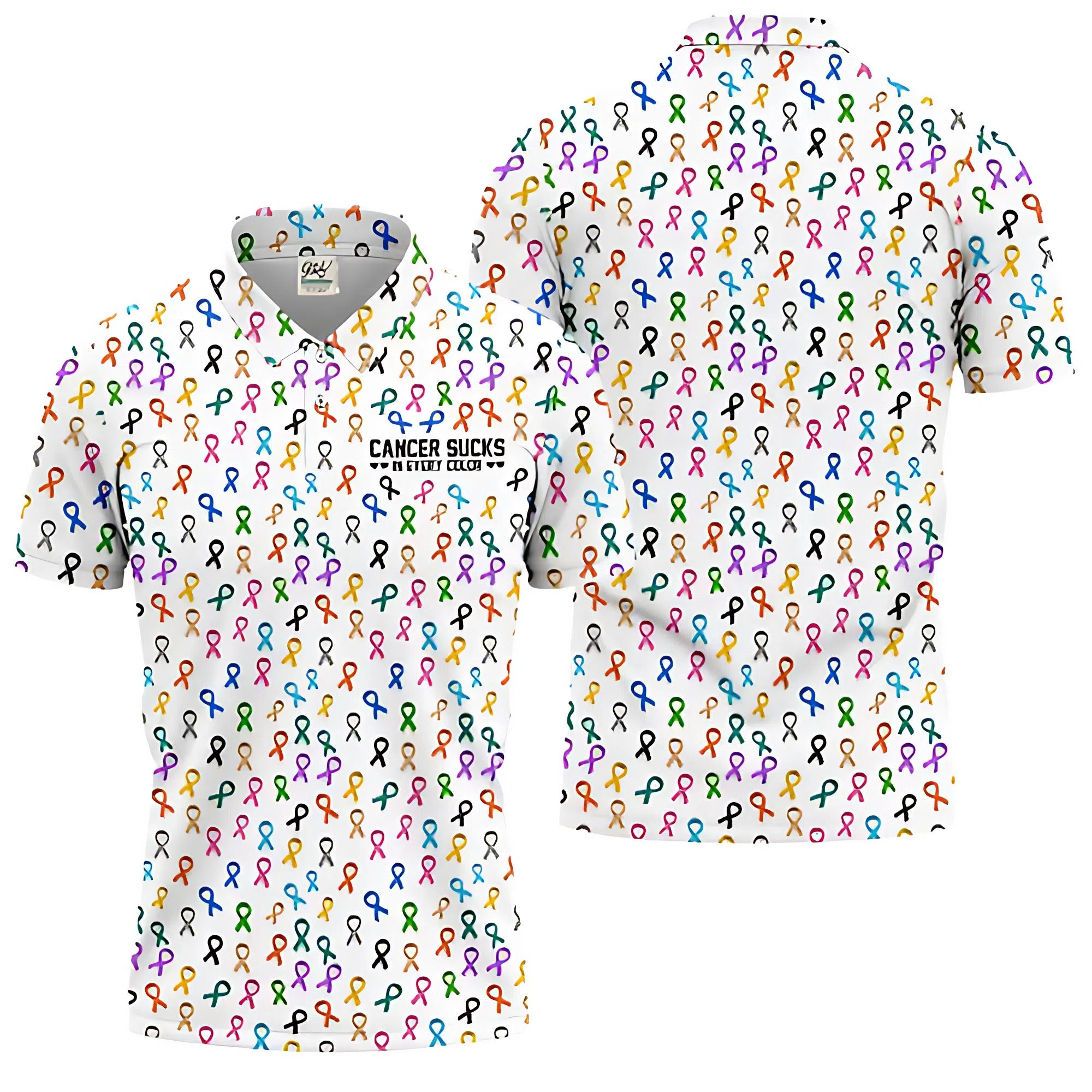 Cancer Sucks In Every Color Men's Polo Shirt, Cancer Awareness Shirt, Cancer Survivor Shirt, Golf Gift For Men