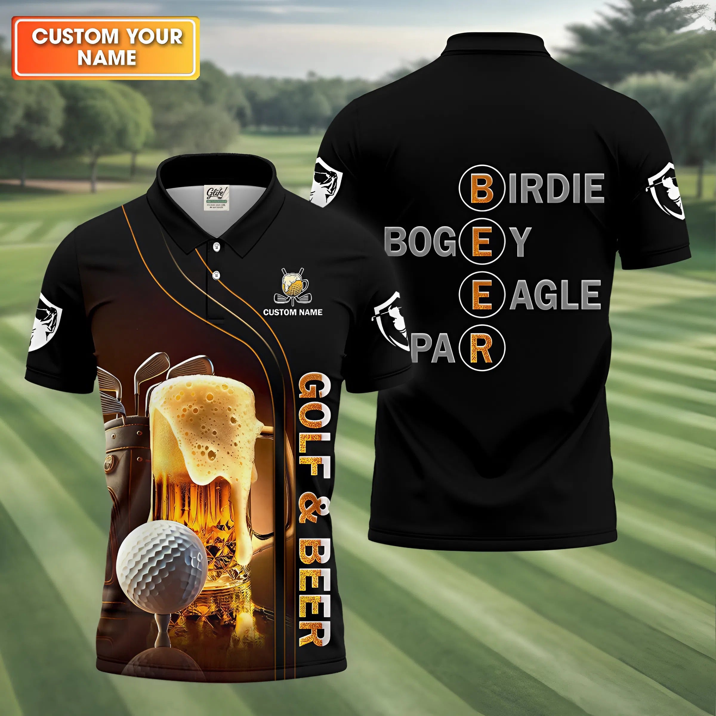 Golf And Beer Custom Men's Funny Graphic Golf Polo Shirt, Dad Golf Gift