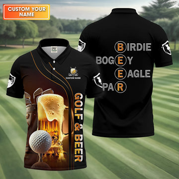 Golf And Beer Custom Men's Funny Graphic Golf Polo Shirt, Dad Golf Gift