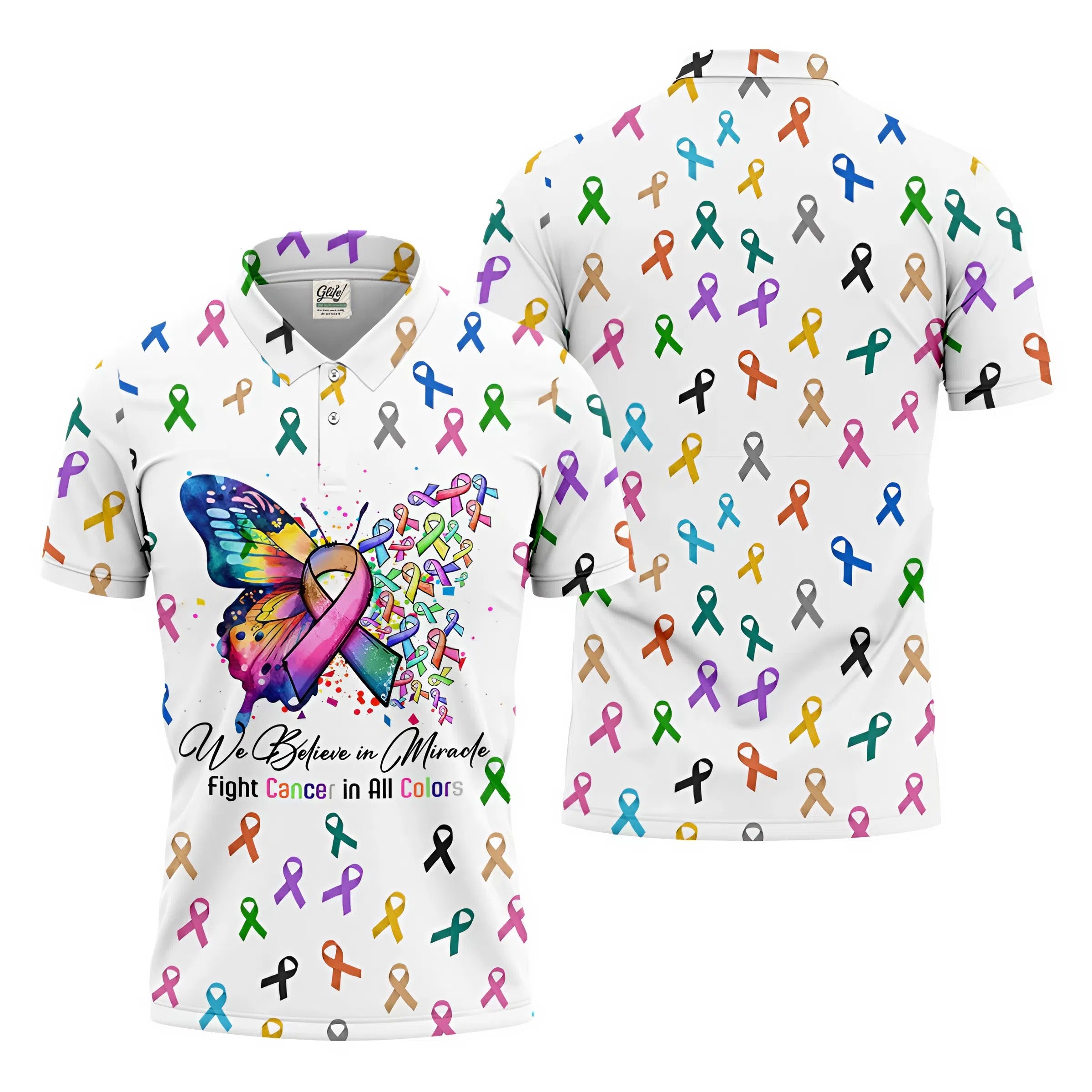 Fight Cancer In All Color Men's Polo Shirt, Cancer Awareness Shirt, Cancer Fighter Shirt, Golf Gift For Men