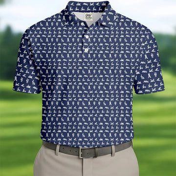 Stick Figure Couple Fun Men's Golf Polos, Fun Golf Shirts For Men, Unique Gift For Golfer, Matching Golf Shirt