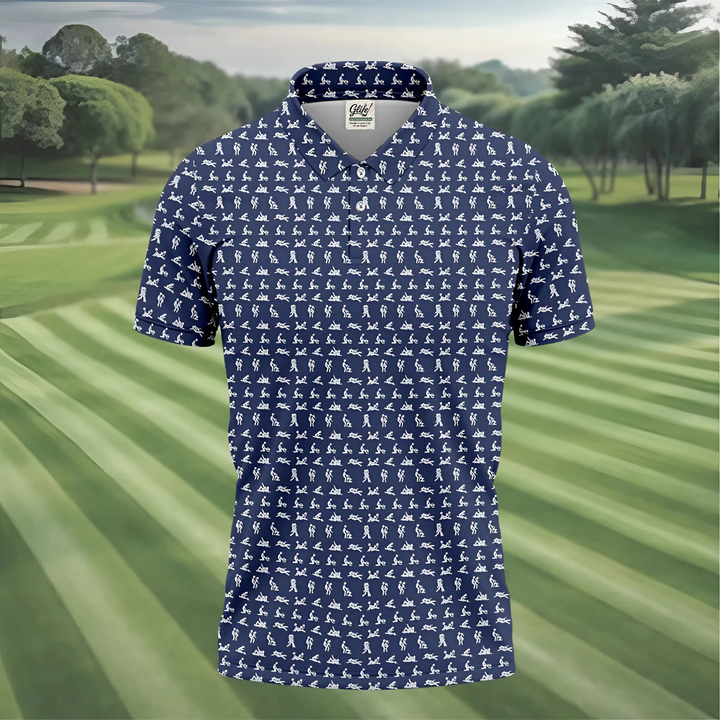 Stick Figure Couple Fun Men's Golf Polos, Fun Golf Shirts For Men, Unique Gift For Golfer, Matching Golf Shirt